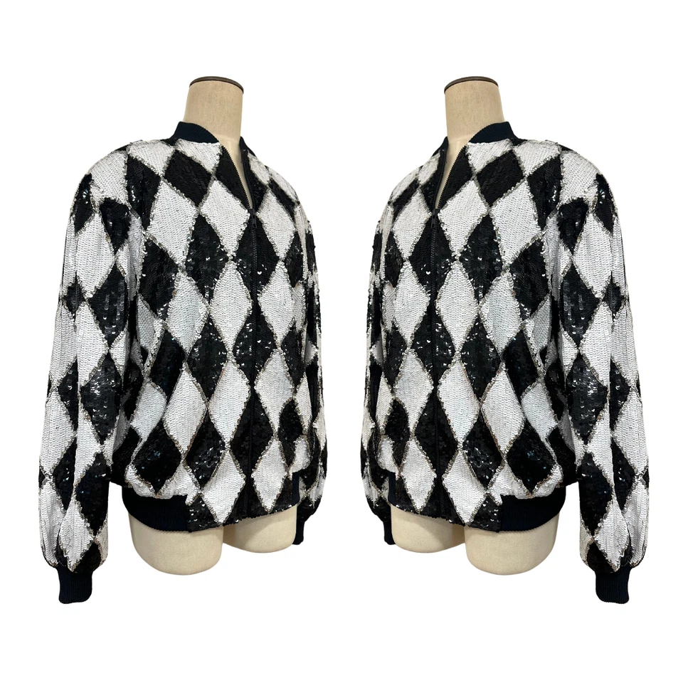 Vintage 1980s Laurence Kazar Harlequin Sequin Bomber Trophy Jacket - Image 1 of 4