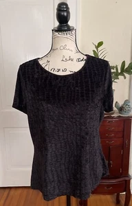 Calvin Klein Women's Black Croc Velvet Round Neck Short Sleeve Lined Top Sz S - Picture 1 of 12