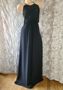 JAKE'S Long Formal Dress SPARKLING BLACK CHIFFON Crochet Sequins WOMEN'S XS - Picture 1 of 7