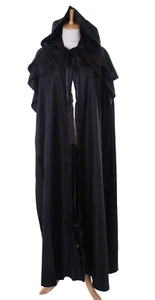 MN-245-4 Black Medieval Knight Witch Wizard Hooded Coat Costume - Picture 1 of 11