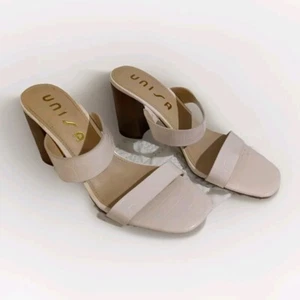 Unisa Womens Size 8.5 Beige Faux leather Slip On Heel Sandals Shoes - Picture 1 of 7