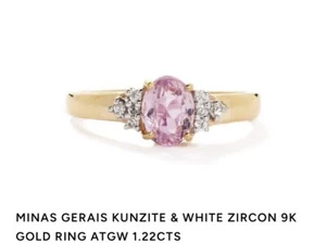 Gemporia Minas Gerais Kunzite & White Zirkon 9k Gold ring ATGW 1.22cts. - Picture 1 of 9