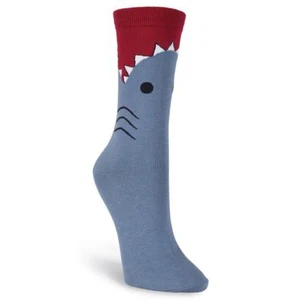 K. Bell Women's 2 pairs Crew Socks Shoe 4-10 SHARK Blue Sock Size 9-11 Gift Fun - Picture 1 of 3