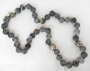 Dian Malouf Black Fire Cracked Agate Sterling Silver Jumbo Bead Necklace 38" - Picture 1 of 15