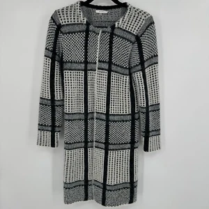 Sioni Sweater Coat Women's Medium Gray Plaid Fuzzy Fluffy Long Sleeve Open Front - Picture 1 of 11