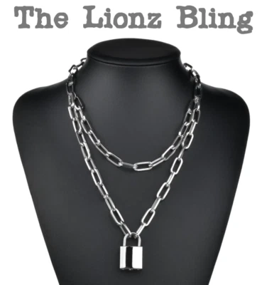 Collar de Doble Cadena Punk Rock Emo Gótico con Candado Colgante y Llave Foto 1 de 3