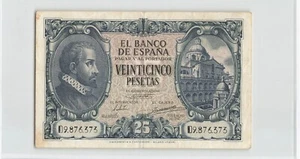 SPAIN 25 Pesetas 1940, P-116, Scarce Issue, Crisp VF w/ Good Colors. Pretty. K4 - Picture 1 of 2