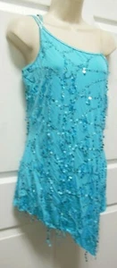 PEACOCK LATIN BALLROOM SALSA SEQUIN DangleDRESS 1 SHOULDER Dance JAZZ leotard - Picture 1 of 10