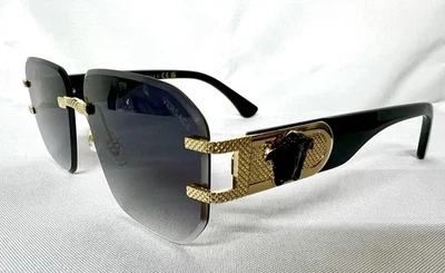 Gafas de sol Versace para hombre negras doradas con logotipo de Medusa con lentes grises ¡ENVÍO GRATUITO! Foto 1 de 4