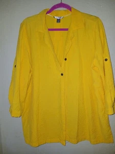 Blusa Camisa Blanca Ciervo Mujer XL Manga Larga Amarillo Brillante Abotonada - Imagen 1 de 4