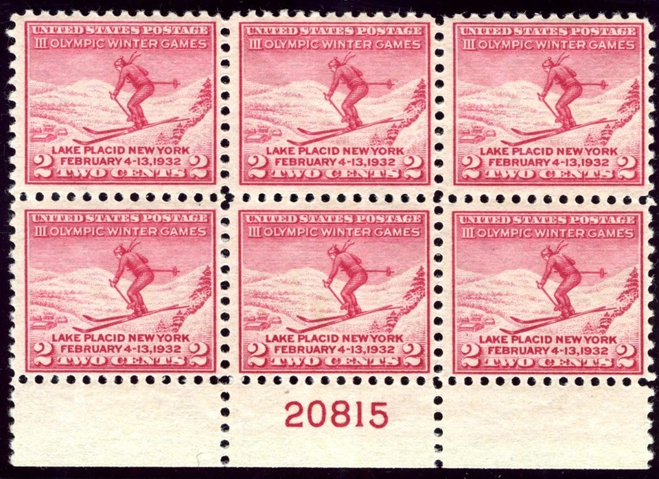SC# 716 - 1932 - 2¢ Winter Olympics - Ski Jumper - Mint NH Plate Block of 6 - Image 1 of 1
