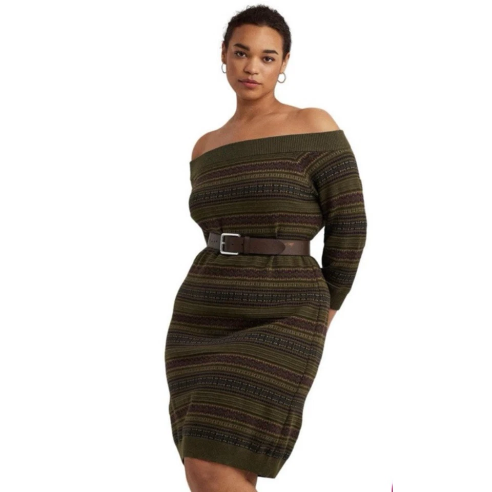 Lauren Ralph Lauren Women's Fair Isle Off the Shoulder Sweater Dress SZ. XXL