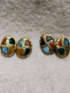 ANTIQUE VICTORIAN ~ 4 STONE & 10K GOLD CUFFLINKS (j) - Picture 1 of 2