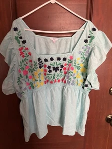 Crown & Ivy 4X Bauern Boho bestickt Blumen Leinenmischung Top EUC - Bild 1 von 8