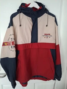 VTG Chaps Ralph Lauren USA 1/2 Zip Windbreaker L Nautical Flag Spellout Jacket - Picture 1 of 13