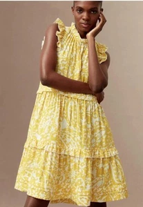 Vestido Me + Em AU/UK Talla 12 EE. UU. 8 Amarillo Paisley Floral Algodón en Niveles - Imagen 1 de 10