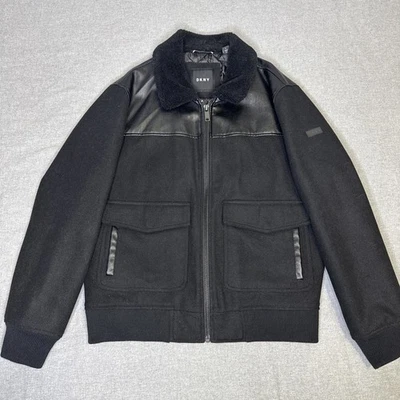 DKNY Mens Black Jacket Coat w/ sherpa Fleece Collar.  Sz Large - Image 1 of 4