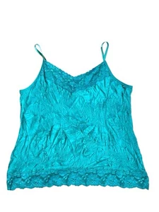 Vtg Style Dress Barn Y2K Lace Trim Camisole Top Turquoise Crinkle Size 2X NWT - Picture 1 of 7