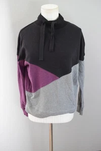 Pact Pullover Sweater Womens Small Black Gray Purple Organic Cotton Colorblock - Picture 1 of 5