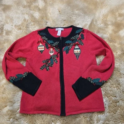 Suéter Vintage Feo Navidad Dressbarn Para Mujer Talla Mediana Cremallera Mezcla Ramie Foto 1 de 3