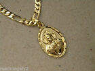 Lady's 20in Figaro Necklace & Oval Sacred Heart Charm Set Yellow Gold Plated New