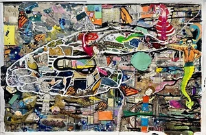 HOW TO DISAPPEAR Black White Butterfly Wings People All-Over Collage Painting - Picture 1 of 16