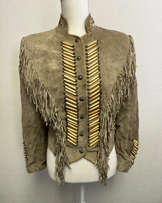 Chaqueta de cuero artesanal con flecos vintage Renegade by Ren Ellis talla vintage 8 Foto 1 de 4