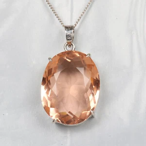 Rose Quartz 925 Silver Oval Cut Pendant 85 Carat Statement Piece AC-365 - Picture 1 of 11