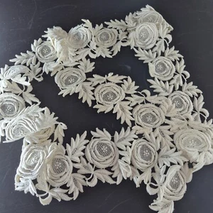 Vintage Cream Lace Fabric Flowers Embroidered Bridal Wedding Material 1.8M x 8cm - Picture 1 of 6