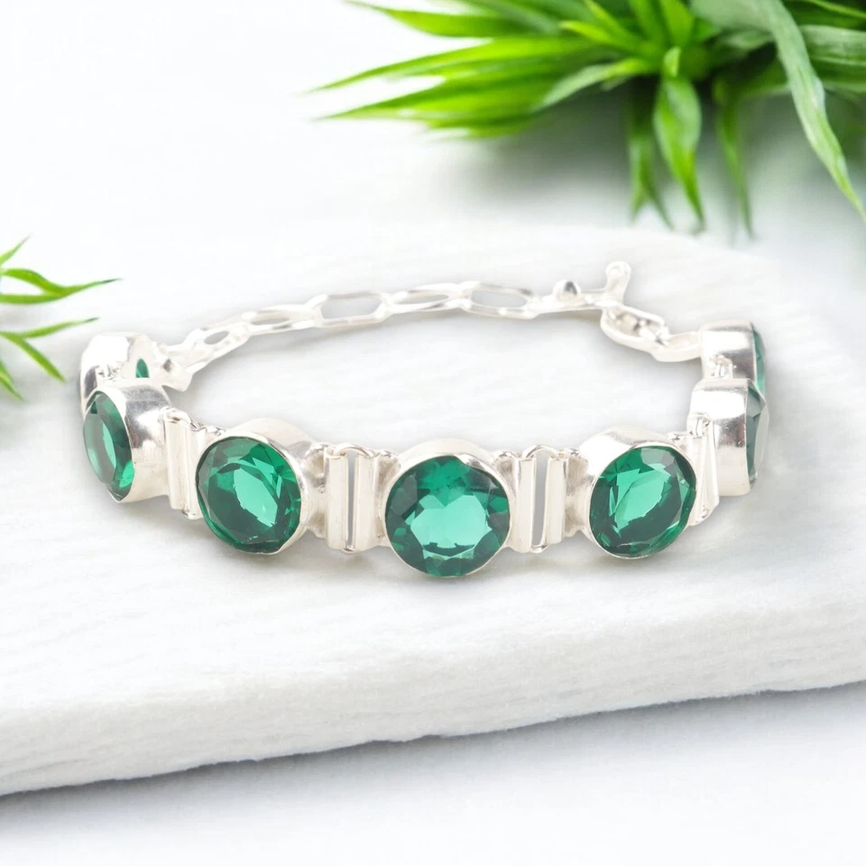 August Birthstone Bracelet Green Emerald Gemstone 925 Sterling Silver bracelet - Image 1 of 4