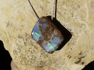 Collier, pendentif, argent, avec une belle, grande opale boulder d’Australie - Imagen 1 de 11