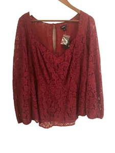 NWT Torrid Womens 2X Wine Lace Sweetheart Peplum Dressy Blouse Lined L/S - Picture 1 of 5