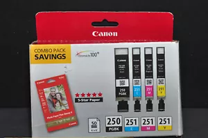 Canon PGI-250 Black & CLI-251 C/M/Y Color Ink Combo with 50 Photo Paper - SEALED - Picture 1 of 2