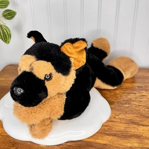FAO Schwarz German Shepherd Plush 15” Floppy Laying Stuffed Animal Black Brown - Picture 1 of 13