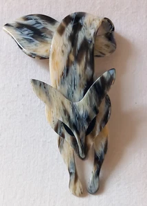 Lea Stein Renaud Fox Brooch. Grey  & Cream Fur Effect Pattern .  Signed. - Picture 1 of 4