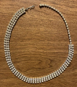 "Collar gargantilla cuello diamantes de imitación Art Deco vintage años 60 tono plata 17 1/8"" A9a" - Imagen 1 de 12