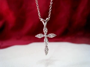 NWOT 14K WHITE GOLD .22 CT DIAMOND SET CROSS PENDANT NECKLACE 18" LONG - Picture 1 of 12
