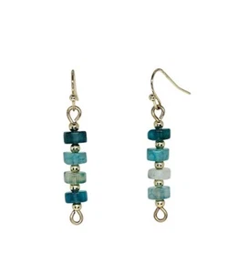 Handcrafted Gold Bar Boho Drop Earrings with Turquoise Dyed Rondelle Beads - Picture 1 of 11