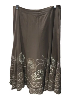 Sunny Leigh Skirt Size 8 Embroidered Floral Flare A Line Western Boho Brown - Image 1 of 4