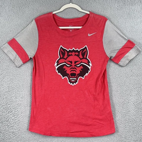 Arkansas State Red Wolves Nike Shirt WOMENS Medium Red Gray Round Neck Graphic Cover