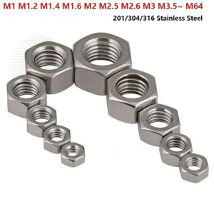 Hex Full Nut Hexagon Nuts DIN 934 304/316 Stainless Steel M1 - M64 Coarse Thread - Picture 1 of 42