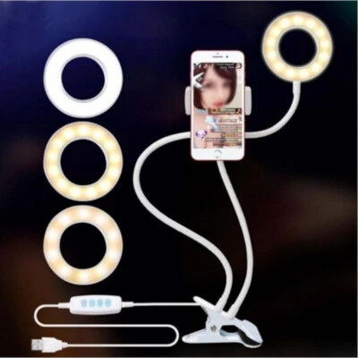 Anillo de luz LED para selfies con soporte para teléfono celular para transmisión en vivo y maquillaje Foto 1 de 4