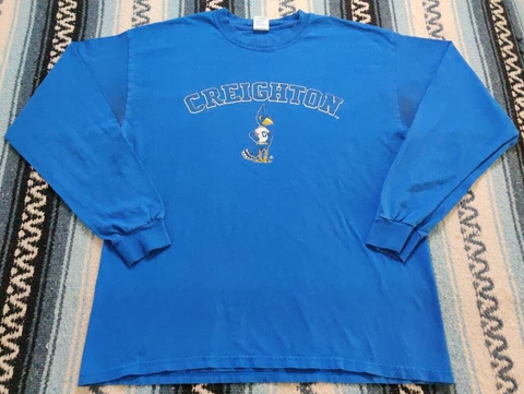 Vtg Y2K Creighton Bluejays Basketball Long Sleeve Blue T Shirt Men's Sz XL Omaha Cover