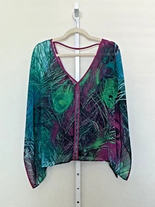 Top vintage Y2K Bebe manga aleteada transparente talla pequeña verde, gasa púrpura - Imagen 1 de 5