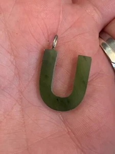 Silver Nephrite Jade Carved Letter U Pendant - Picture 1 of 6