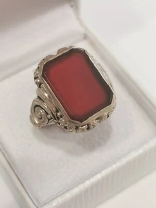 Bague en Argent 835 Avec Einem Cornaline 7,4 Gramme Taille 60 Chevalière Vintage - Photo 1 sur 7