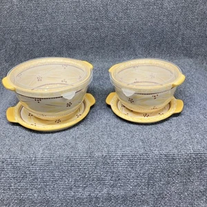 2 Temptations by Tara Old World Yellow Bowls W/ Lids And Trivets 1.5 & 2 Qt - Picture 1 of 9