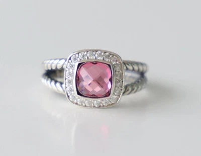 David Yurman Sterling Silver 7mm Albion Ring Tourmaline & Diamonds size 6.5. U83 Foto 1 de 4