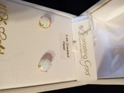 Flashy Opals!Everlasting Gold 10k Yellow Gold Lab created Opal Stud Earrings new - Image 1 of 4