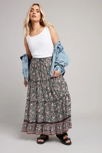 Yours Curve Women's Plus Size Floral Print Tiered Maxi Skirt - Picture 1 of 13